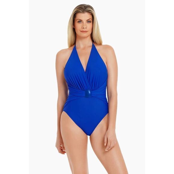 NEW Magicsuit Angelina halter One Piece Swimsuit Sz 14 Cobalt Blue - Picture 2 of 12